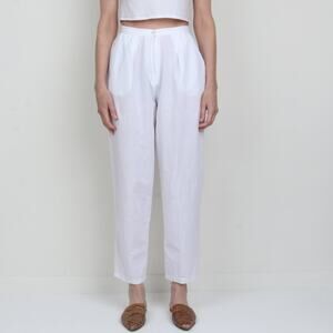 Vintage 1980s White Cotton/Linen High Waist Pant S